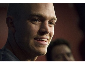 Ottawa Senators' Eric Borowiecki speaks to the media Monday August 18, 2014 at the Canadian Tire Centre.  Borowiecki signed a 3-year, $3.3M contract extension Monday. (Darren Brown/Ottawa Citizen)