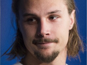 Ottawa Senators' Eric Karlsson speaks to the media Monday August 18, 2014 at the Canadian Tire Centre.