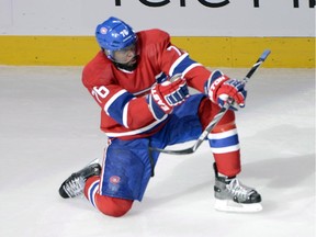 Montreal Canadiens defenseman P.K. Subban (76) celebrates after scoring against the Boston Bruins during first period NHL playoff hockey action Tuesday, May 6, 2014 in Montreal.