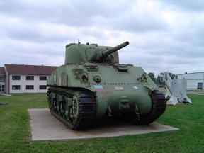 Sherman tank displayed outside of Waterloo Officers' Mess at CFB Borden
