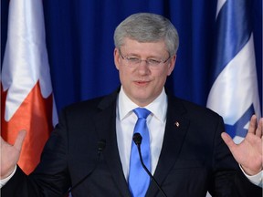 Prime Minister Stephen Harper takes part in a joint press conference with Israeli Prime Minister Benjamin Netanyahu (not pictured) in Jerusalem, Israel on Tuesday, January 21, 2014.