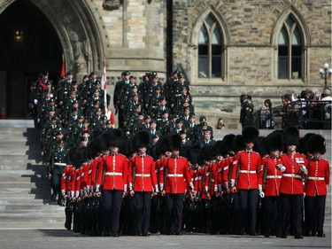 The Ceremonial Guard performs on Parliament Hill one last time on the last performance of the season, Saturday, Aug. 23, 2014.