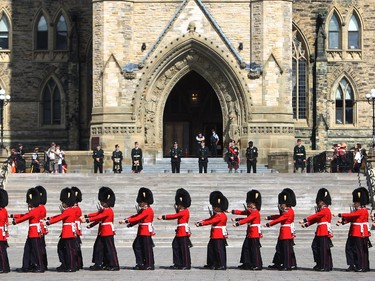 The Ceremonial Guard performs on Parliament Hill one last time on the last performance of the season, Saturday, Aug. 23, 2014.