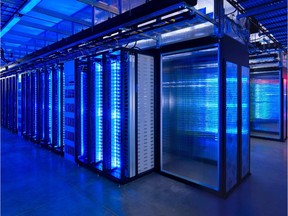 This undated photo provided by Facebook shows the server room at the company's data center in Prineville, Ore.