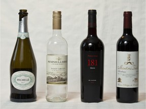 Michelle Brut; Peninsula Ridge Pinot Grigio; (Noble Vines) 181 Merlot; Mouton Cadet Red (Pat McGrath / Ottawa Citizen)