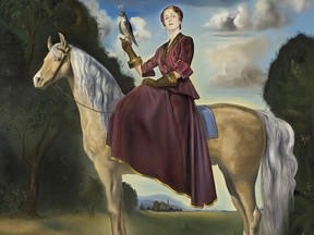 Detail of  Dalí's portrait Equestrian Fantasy: Lady Dunn, (later to become Lady Beaverbrook) 1954. oil on canvas, 119.7 x 134.6 cm. The Beaverbrook Art Gallery/The Beaverbrook Canadian Foundation.