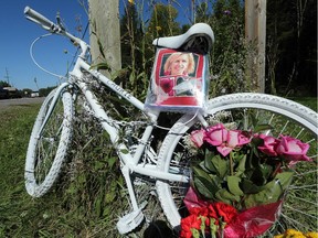 A ghost bike has been placed on River Road just outside of Manotick at the site of the accident that killed Laurie Strano during Saturday's Ride the Rideau.