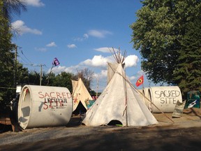 Aboriginal protesters set up a mini-settlement of two teepees off Rue Jacques-Cartier, near the intersection of the Ottawa and Gatineau rivers. The site is under ongoing construction after an archaeological dig that found evidence of ancient aboriginal settlers was filled in.