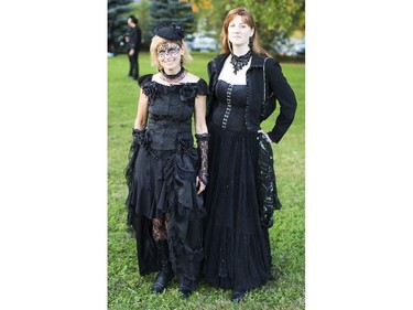 Barb Buchanan and Thora Smith show of their homemade costumes at the 2014 Harvest Noir picnic.