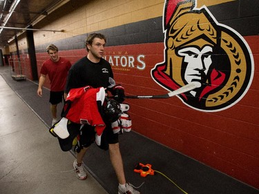 Bobby Ryan heads back to the dressing after shooting promos as the Ottawa Senators are given medicals and tested for strength and conditioning.