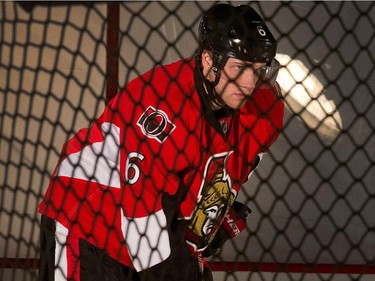 Bobby Ryan poses while shooting promos for TSN as the Ottawa Senators are given medicals and tested for strength and conditioning.