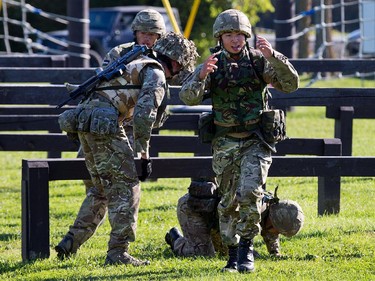 British soldiers on the obstacle course as the annual Canadian Armed Forces Small Arms Concentration (CAFSAC) was held at the Connaught Ranges and Primary Training Centre near Shirley's Bay.