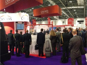 This photo shows Canadian exhibit space at a defence trade show in London, U.K. CADSI is trying to determine the level of interest for exhibiting at an Indian defence trade show. (CADSI photo).