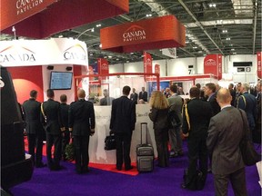 The Canadian exhibit space at a major international defence and security tradeshow in London, U.K., this year, sponsored by CADSI. (CNW Group/Canadian Association of Defence and Security Industries (CADSI))