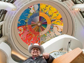 Canadian artist Alex Janvier was on hand for the unveiling of his restored artwork Morning Star in the Grand Hall of the Canadian Museum of History which had suffered some deterioration since it was originally painted in 1993.