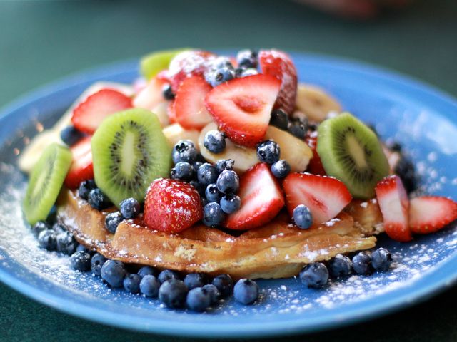 Round 4: Fruit Waffle, with strawberries, blueberries, kiwi, banana and maple syrup ($13.99).