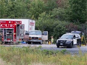 Emergency services attend a fatal accident in the wast bound lanes of the 417 just east of the Boundary Rd exit  on September 17, 2014.