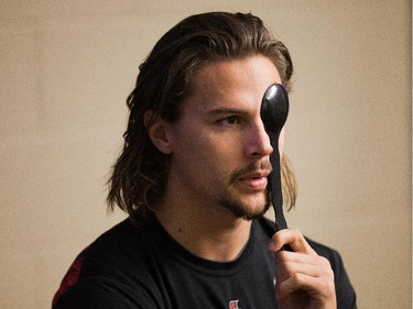 Erik Karlsson has his eyes examined as the Ottawa Senators are given medicals and tested for strength and conditioning.