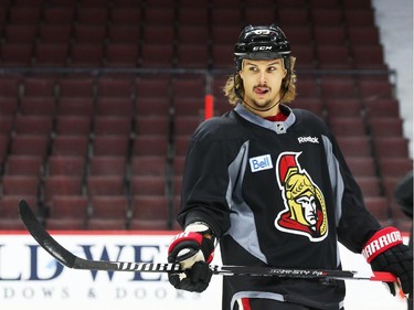 Erik Karlsson of the Ottawa Senators practices during morning skate at the Canadian Tire Centre.