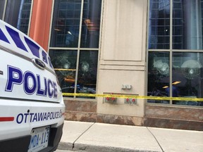 Four large windows at CBC's Ottawa headquarters on Queen Street were smashed by a man with a sledgehammer on Tuesday.