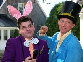 From left, actors Richard Gelinas and Scott Florence as the March Hare and Mad Hatter were amusing as live auctioneers at The Mad Hatter's Tea Party held in support of PAL Ottawa on Sunday, Sept. 7, 2014, at the historic Bayne-Morrison House.
