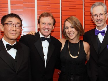 From left, uOBMRI director David Park, University of Ottawa president Allan Rock, Juno Award-winning singer Serena Ryder and U of O Faculty of Medicine dean Dr. Jacques Bradwejn at the faculty's 2nd annual gala held Saturday, Sept. 27, 2014, at the Westin Hotel.