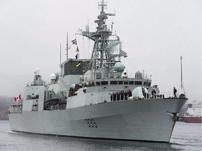 HMCS Toronto heads out of the Halifax harbour on Jan.14, 2013.