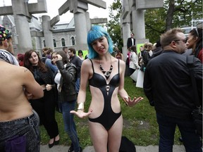 Isabel Otto, a Carleton University student, was among those at SlutWalk Ottawa. 'I'm freezing for a good cause,' she said.