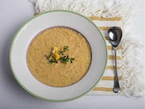 Roasted Cauliflower, Sharp Cheddar and Beau's LugTread Soup takes the chill off fall.