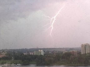 Lightning strike during a thunderstorm that passed through the Ottawa area in September 2014.