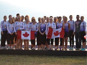 Ottawa premier women Galley Girls dragon boat team captured two gold medals and a silver at last weekend's Club Crew Championships in Ravenna, Italy. Team captain Heidi Maglaras, far right, and coach Bruce Raymond, were elated with the success of the team, which practice out of the Rideau Canoe Club.