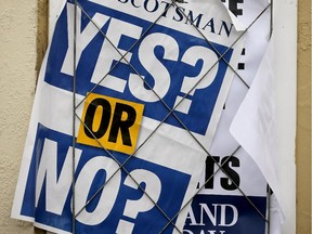 Newspaper flyers pose the 'Yes or No' question during the Scottish referendum on September 18, 2014 in Edinburgh, Scotland. After many months of campaigning the people of Scotland head to the polls to decide the fate of their country.