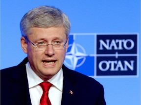 Prime Minister Stephen Harper holds a closing press conference at the NATO Summit in Newport, Wales on Friday, September 5, 2014.