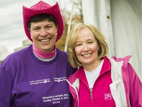 Susan Enns is the co-run director for the Ottawa-Gatineau CIBC Run for the Cure. The longtime volunteer found out a year ago that she was diagnosed with breast cancer. She tells her story during the opening ceremonies on Sunday. She is shown with Laureen Harper, honorary co-chair of the run.