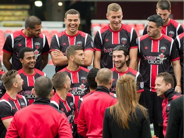 The Ottawa Fury FC get set for their official team photo taken at TD Place.