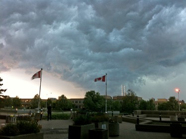The thunderstorm as seen looking west from Tunney's Pasture's Jean Talon building at 4 p.m.
