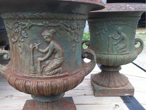 One of the problem areas of antiques is how to tell an authentic item from a reproduction. These urns are likely recent pieces.