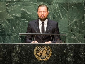 Actor Leonardo DiCaprio speaks at the United Nations Climate Summit on September 23, 2014 in New York City.