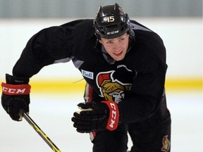 The Ottawa Senators' Zack Smith, seen skating on Friday, Sept 19, 2014, finished in a tie for fifth in the NHL for most minor penalties last season. He said he and his teammates will have to be more disciplined in order to enjoy success this season.