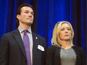 Luke and Stephanie Richardson at the Ottawa Conference and Event Centre on Wednesday at the announcement of the Mach-Gaensslen Chair in Suicide Prevent Research at The Royal Ottawa hospital. Daron Richardson died by suicide in 2010. Luke Richardson a former NHL player is head coach of the Binghamton Senators in the AHL.