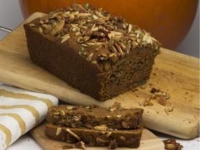 Make a double batch of nutty topping so you can use half on your pumpkin pie, half on this spicy loaf.