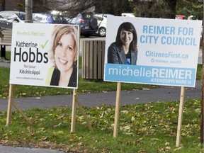 Campaign signs in the hotly contested Kitchissippi ward.