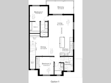 Floor plan of one of the lofts at Créme Condominiums. The lofts start at $289,900 for 1,298 square feet.