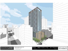 Official plan and zoning bylaw  amendments would be required for a proposed 27-storey mixed use building at Metcalfe and Nepean streets.