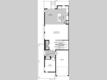 Another townhome plan in the Stone series available at Blackstone is the Stonehenge. Shown is the main floor.