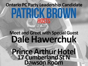 Advertisement for Patrick Brown appearance in Northern Ontario.