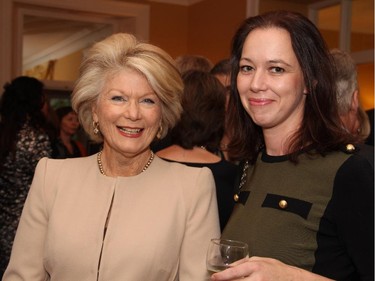 Adrian Burns, acting chair of the National Arts Centre board of trustees, with Canadian composer Abigail Richardson at a reception held at Earnscliffe, the official residence of the British high commissioner, on Wednesday, Oct. 8, 2014, in honour of the NAC Orchestra's tour to the UK.