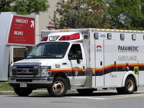Ambulance at General Campus of the Ottawa Hospital in Ottawa, Wednesday, June 18, 2014. Several police officers and paramedics were injured, two seriously, during a joint training incident in Kanata earlier today. Mike Carroccetto / Ottawa Citizen