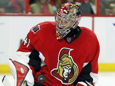 Craig Anderson makes a stop in the second period.