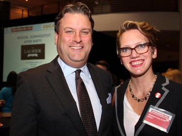 David Gourlay, president of the Ottawa Champions Baseball Club, with columnist Elizabeth Gray-Smith from ipolitics at Schmoozefest 2014,